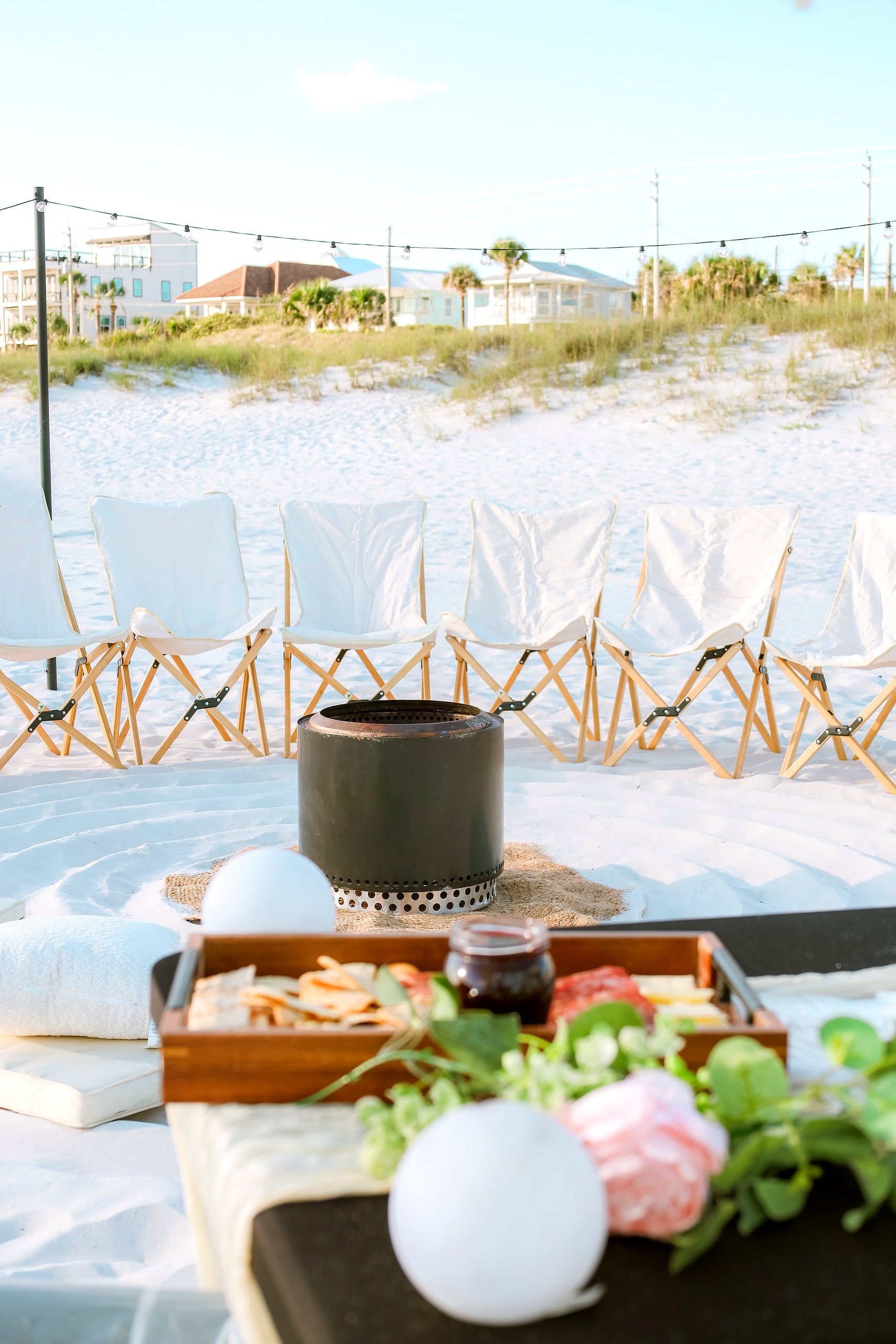 The grazing board in the foreground with the bonfire beyond